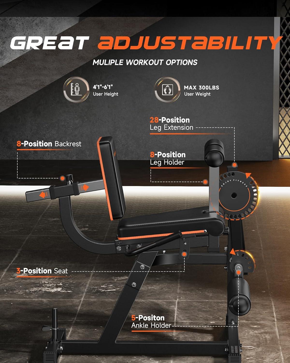 imageFEIERDUN Adjustable Leg Extension ampamp Curl Machine 650lbs Capacity for Lower Body Workouts