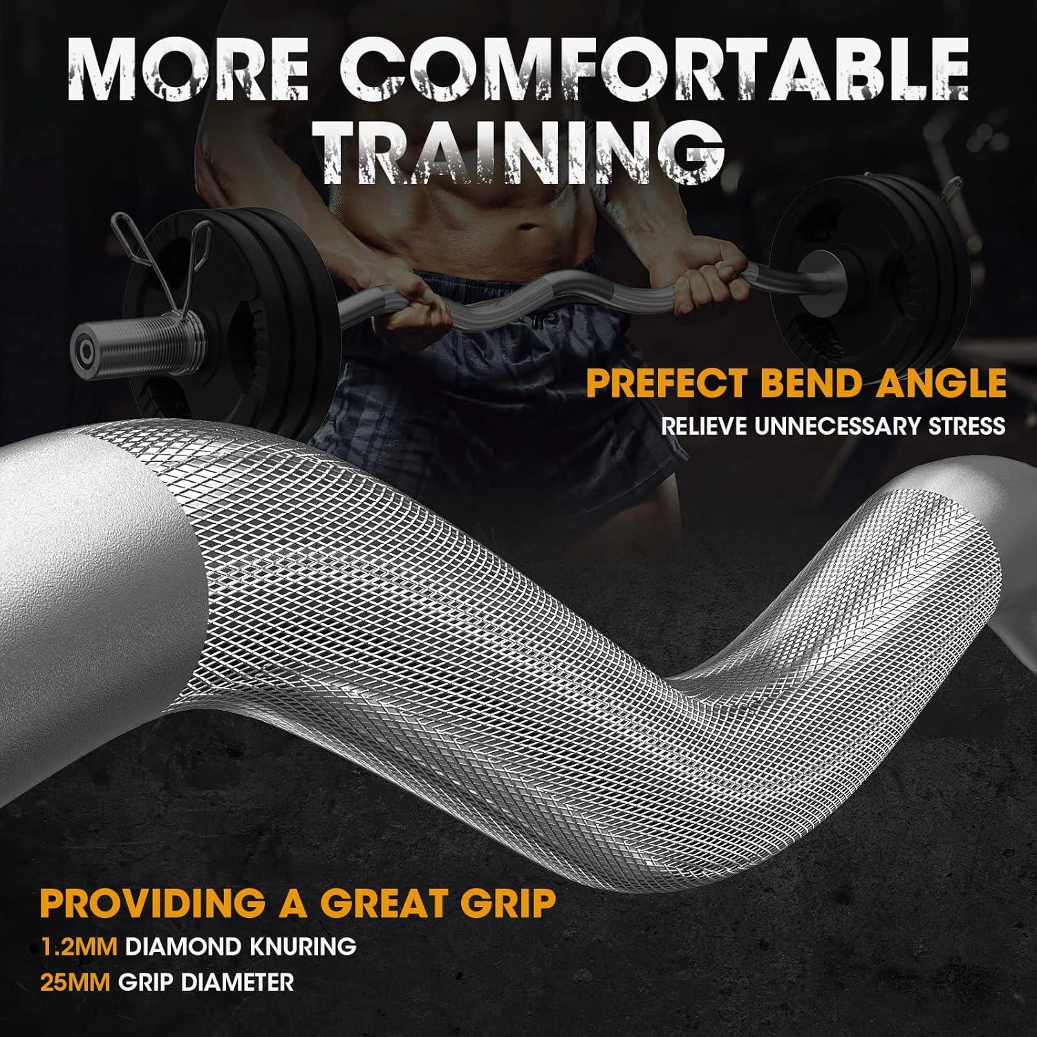 imageFEIERDUN Olympic Barbell 4ft5ft7ft Barbell EZ Curl Bar Suitable for 2Inch Weight Plates