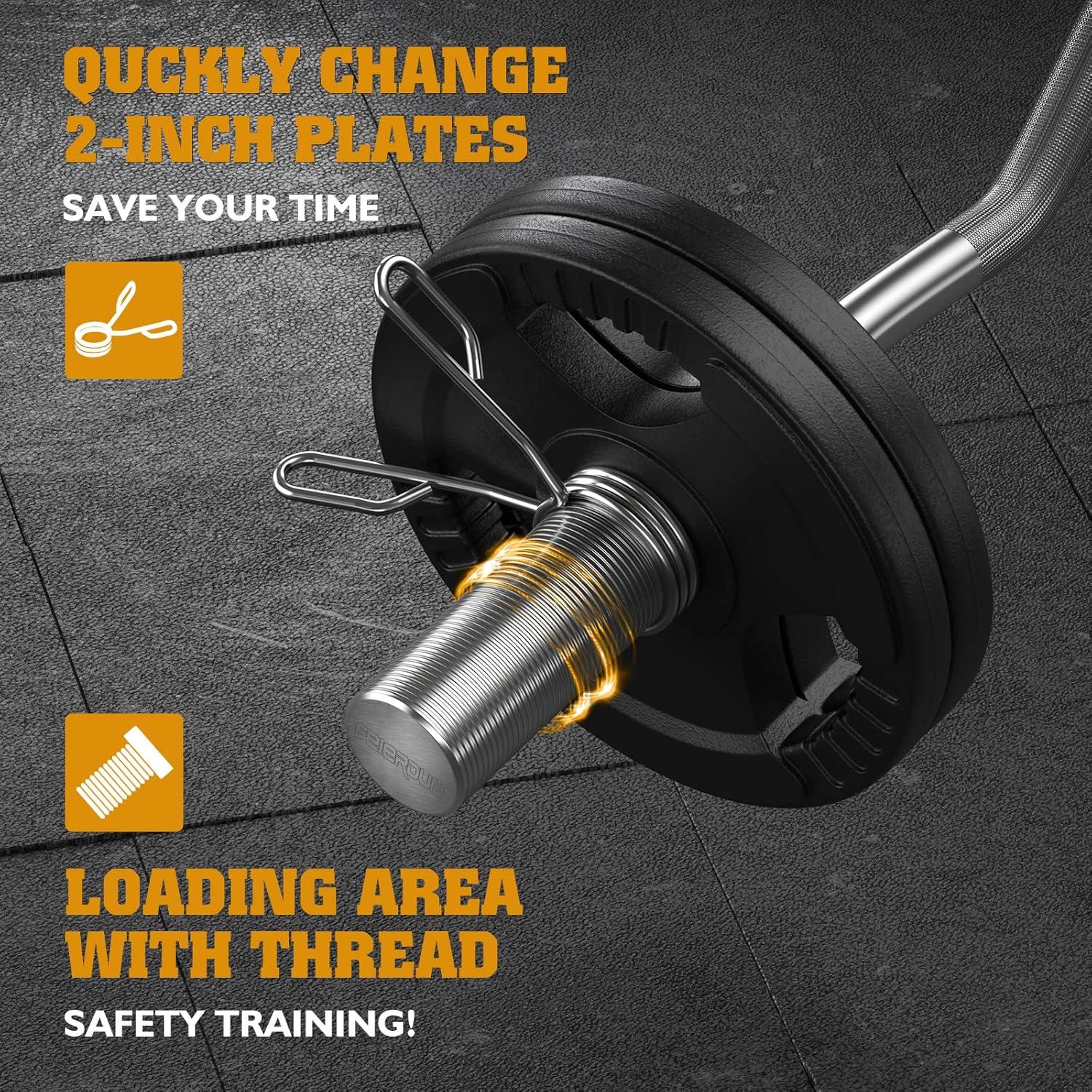 imageFEIERDUN Olympic Barbell 4ft5ft7ft Barbell EZ Curl Bar Suitable for 2Inch Weight Plates