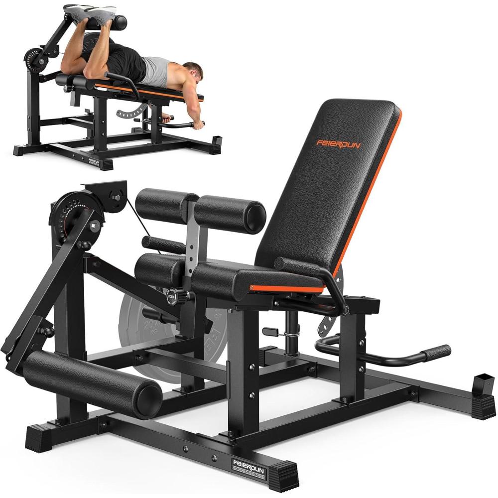 imageFEIERDUN Leg Extension and Curl Machine Adjustable Leg Curl Machine Seated Leg Extension and Lying Curl Machine for Home Gym Leg Workout Equipment Home Gym Weight Machine for Lower Body Workouts