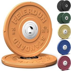 FEIERDUN 2″ Color Olympic Bumper Plate Weight Plate for Strength Training – 100% Virgin Rubber(B) 15LBS Pair)
