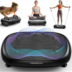 FEIERDUN Assisted Version 2 in 1 Vibration Plate, Whole Body Vibration Plate Exercise Machine for Lymphatic Drainage, with Inflatable Cushion, Push-up Handles, 2 Resistance Bands for Healthy