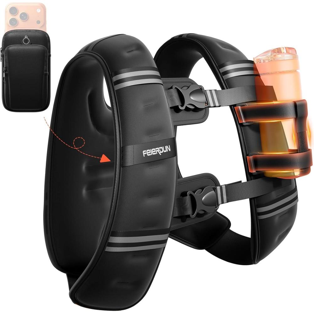 imageFEIERDUN 3IN1 Weighted Vest Kit with Phone Holder ampamp Water Pocket 8lb12lb20lb Chestfriendly Vest for Running Walking Workout Fitness Cardio Training ampamp Strength BuildingBlack8lbBeginnerfriendly