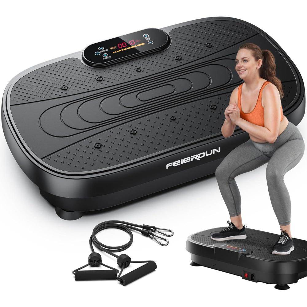 imageFEIERDUN Vibration Plate Exercise Machine  Whole Body Vibration Platform for Weight Loss ampamp Lymphatic Drainage Home Fitness Trainer with Remote ampamp Resistance BandsABlack