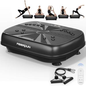 FEIERDUN Vibration Exercise Machine, Power Waver Vibration Plate Platform for Lymphatic Drainage Whole Body，with 2 Resistance Bands, 120 Levels
