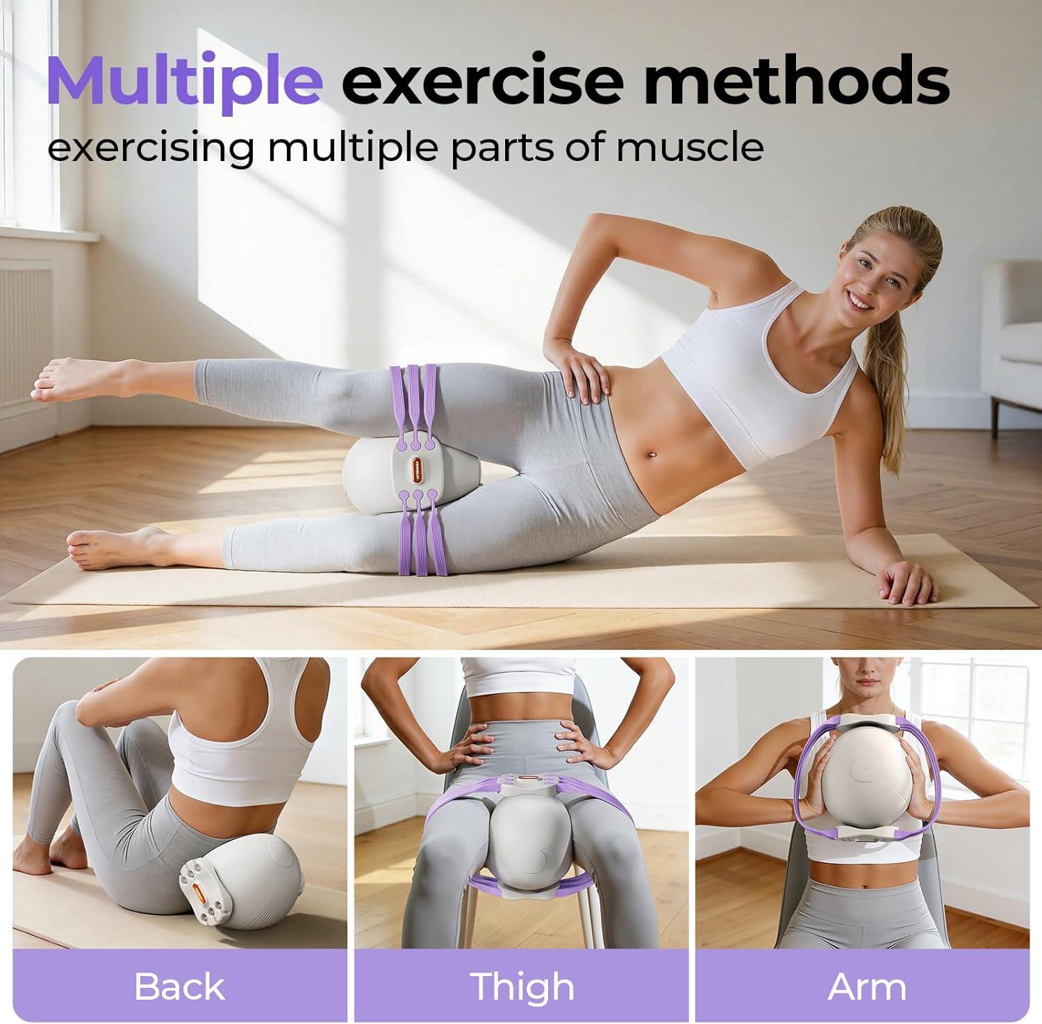 imageFEIERDUN Thigh Master Kegel Exerciser Pelvic Floor Muscle Trainer for Women Adjustable 5Level Resistance InnerOuter Thigh Leg Hip Glute Arm TonerLegShaping BallPurple