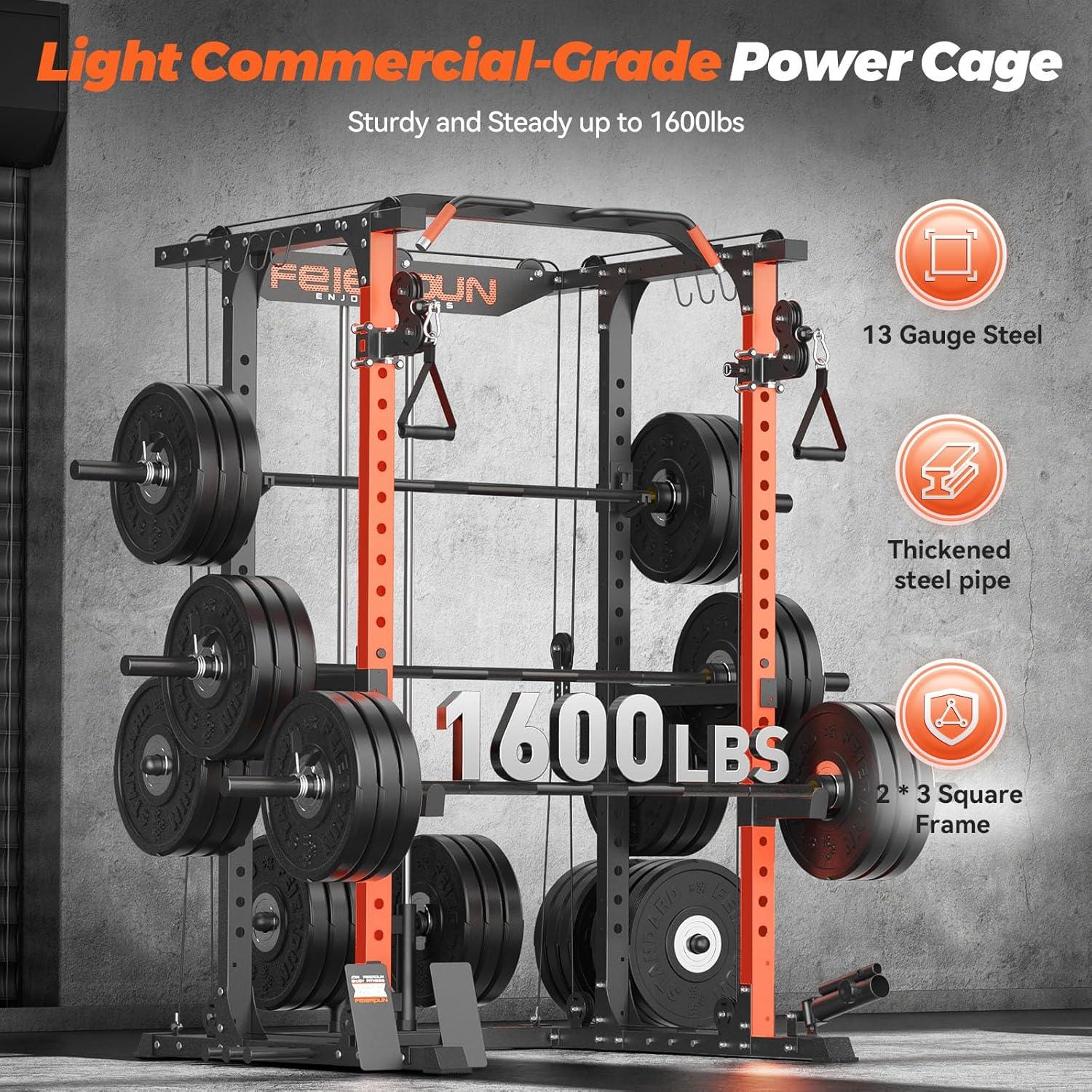 imageFEIERDUN FLA01 Power Cage Multi Function Squat Rack with Cable Crossover System2000LBS Capacity with LAT Pulldown10in1 Home Gym01Orange