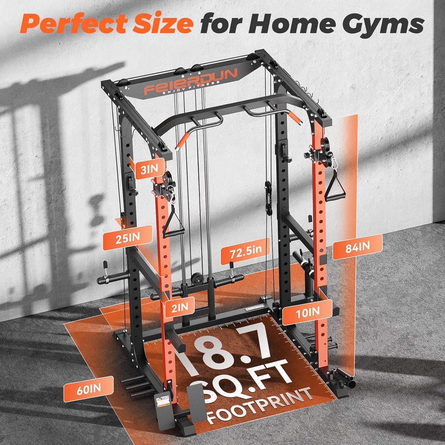 imageFEIERDUN FLA01 Power Cage Multi Function Squat Rack with Cable Crossover System2000LBS Capacity with LAT Pulldown10in1 Home Gym01Orange