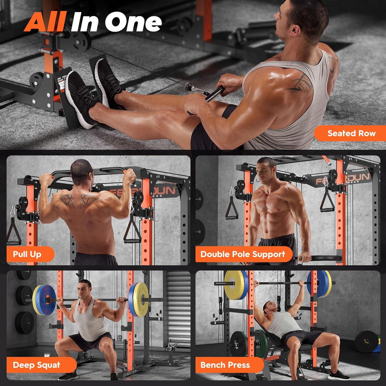 imageFEIERDUN FLA01 Power Cage Multi Function Squat Rack with Cable Crossover System2000LBS Capacity with LAT Pulldown10in1 Home Gymorange
