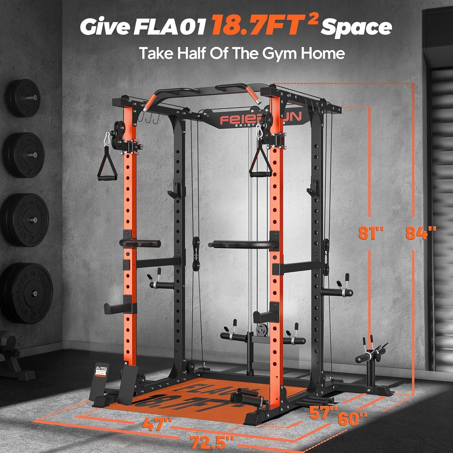 imageFEIERDUN FLA01 Power Cage Multi Function Squat Rack with Cable Crossover System2000LBS Capacity with LAT Pulldown10in1 Home Gymorange