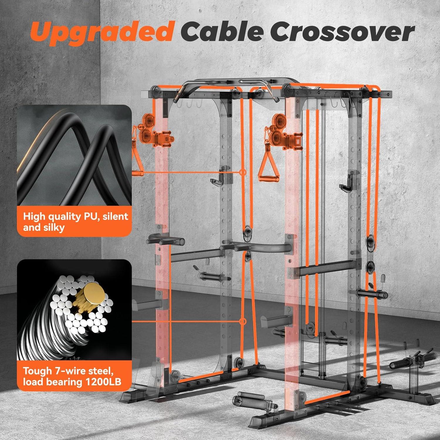 imageFEIERDUN FLA01 Power Cage Multi Function Squat Rack with Cable Crossover System2000LBS Capacity with LAT Pulldown10in1 Home Gymorange