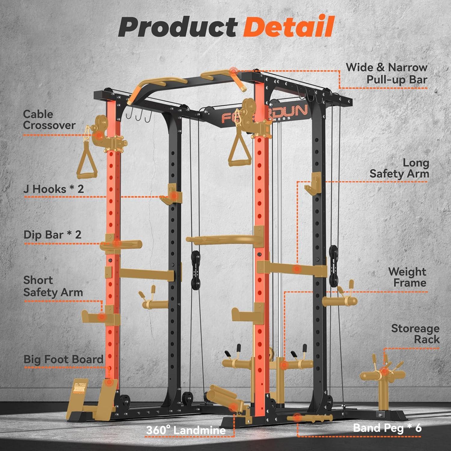 imageFEIERDUN FLA01 Power Cage Multi Function Squat Rack with Cable Crossover System2000LBS Capacity with LAT Pulldown10in1 Home Gymorange