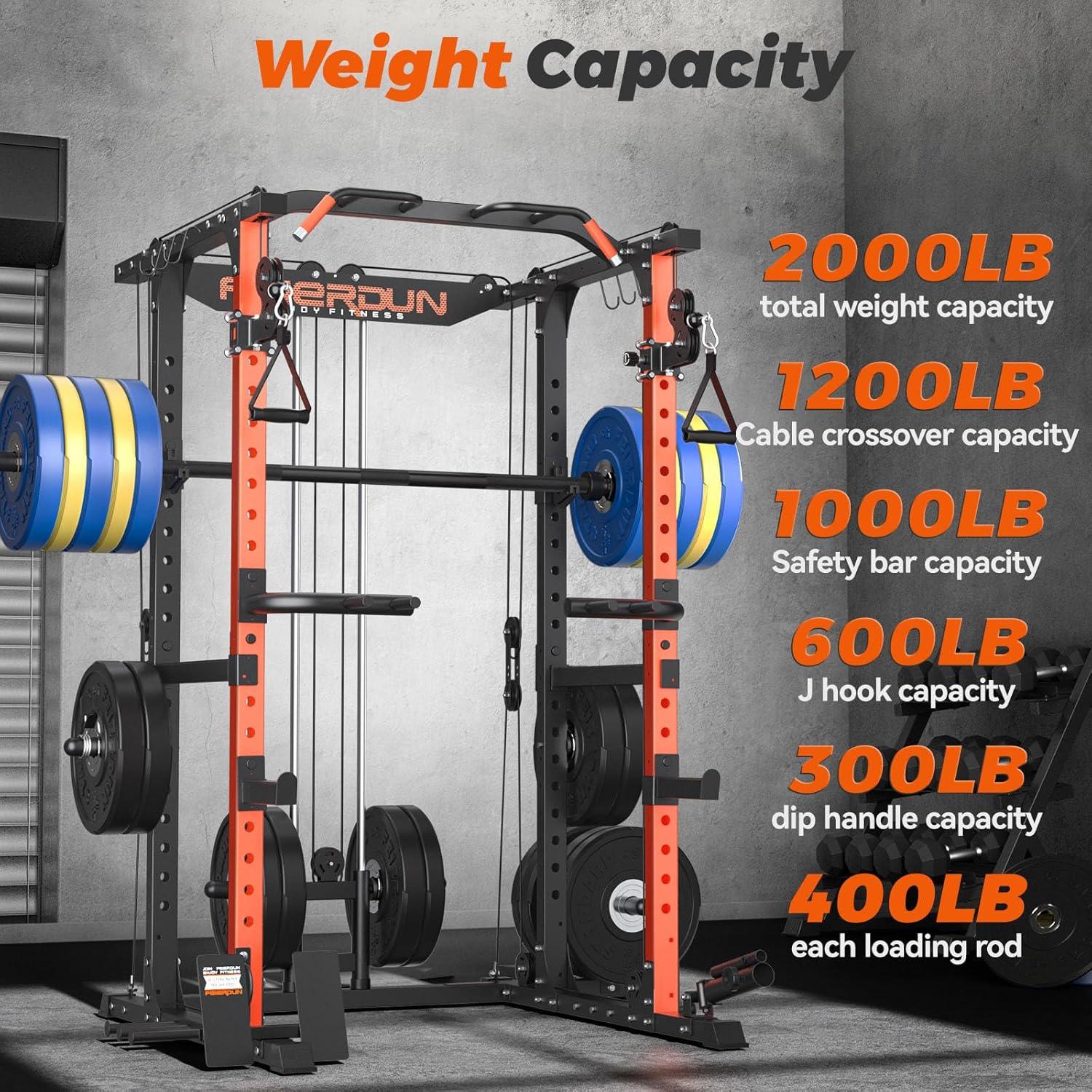 imageFEIERDUN FLA01 Power Cage Multi Function Squat Rack with Cable Crossover System2000LBS Capacity with LAT Pulldown10in1 Home Gymorange