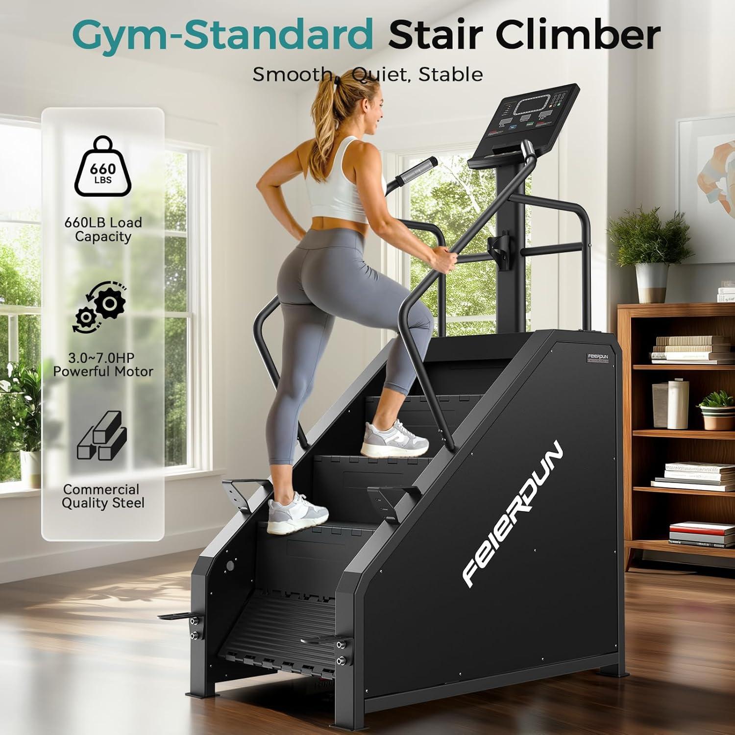 imageFEIERDUN Stair Stepper Machine for Home Gym Commercial Grade Stair Climber with LED Screen Stair Machine with 15 Speed Levels for Cardio and Lower Body Workouts 660LBS Capacity 24164 StepsMinute