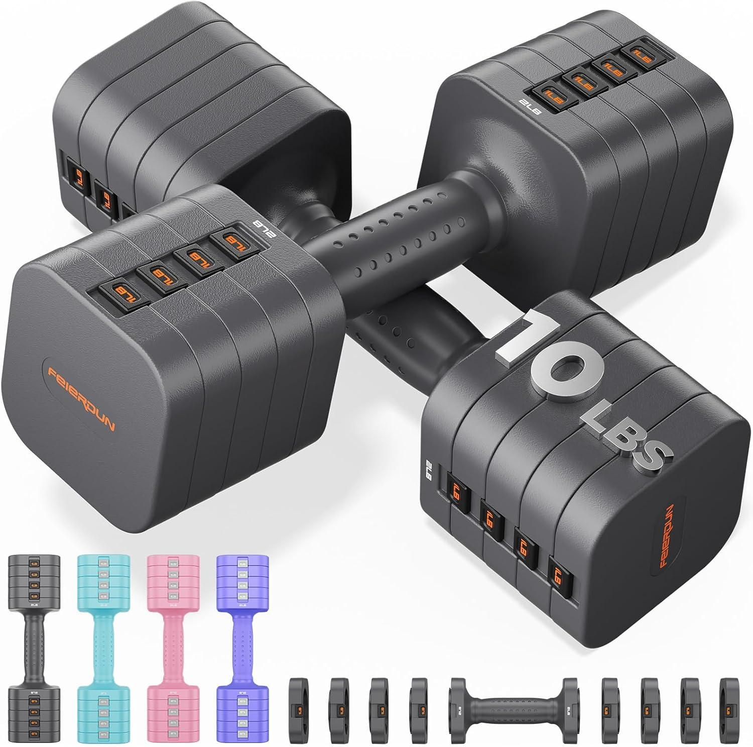 imageFEIERDUN 5in1 Adjustable Dumbbell Set of 2 12LBS20LBS Hand Weights for Women Men 1sAdjust DualStable Dumbbell Set for Women Home Gym amp OutdoorAStrength Grey