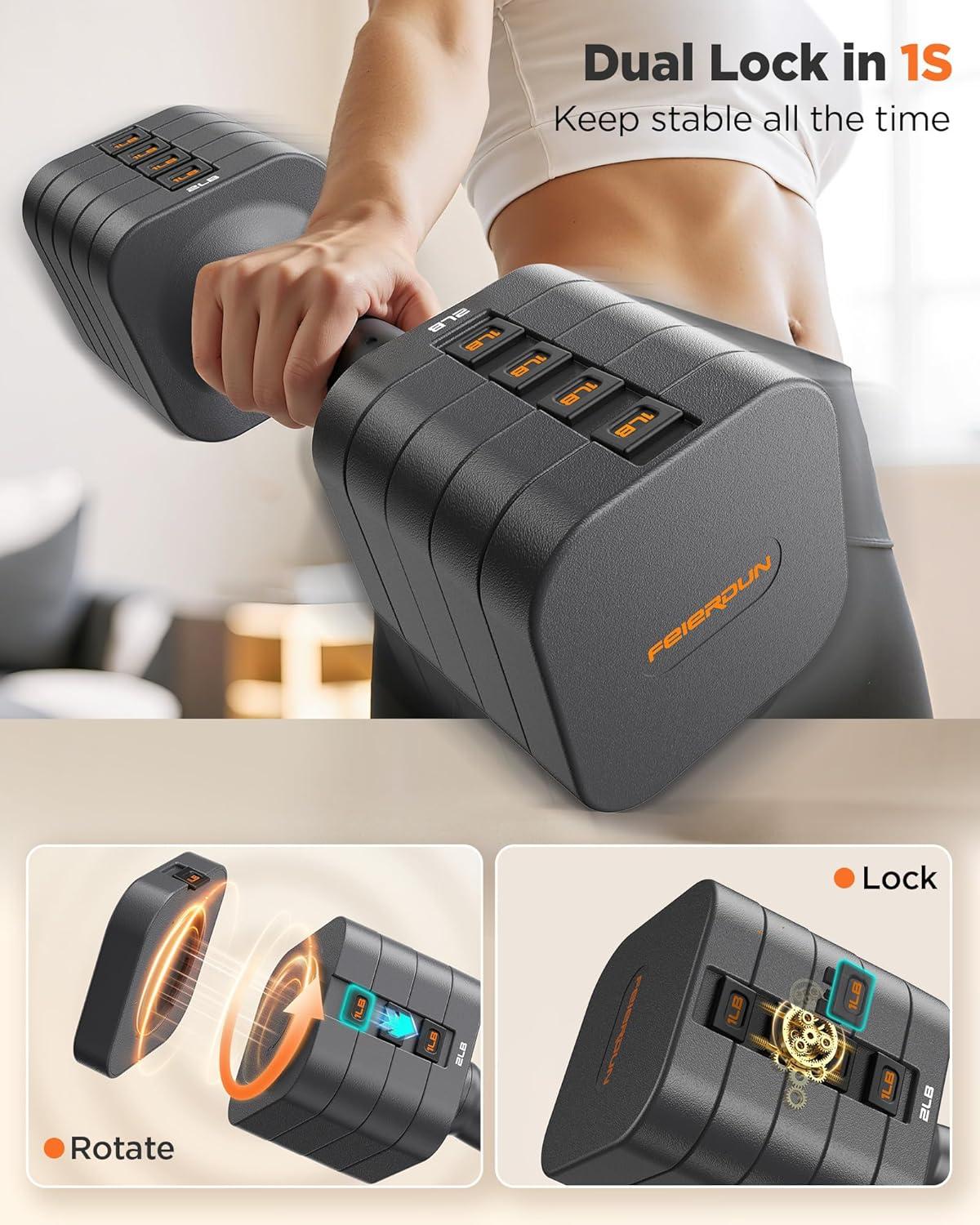 imageFEIERDUN 5in1 Adjustable Dumbbell Set of 2 12LBS20LBS Hand Weights for Women Men 1sAdjust DualStable Dumbbell Set for Women Home Gym amp OutdoorAStrength Grey