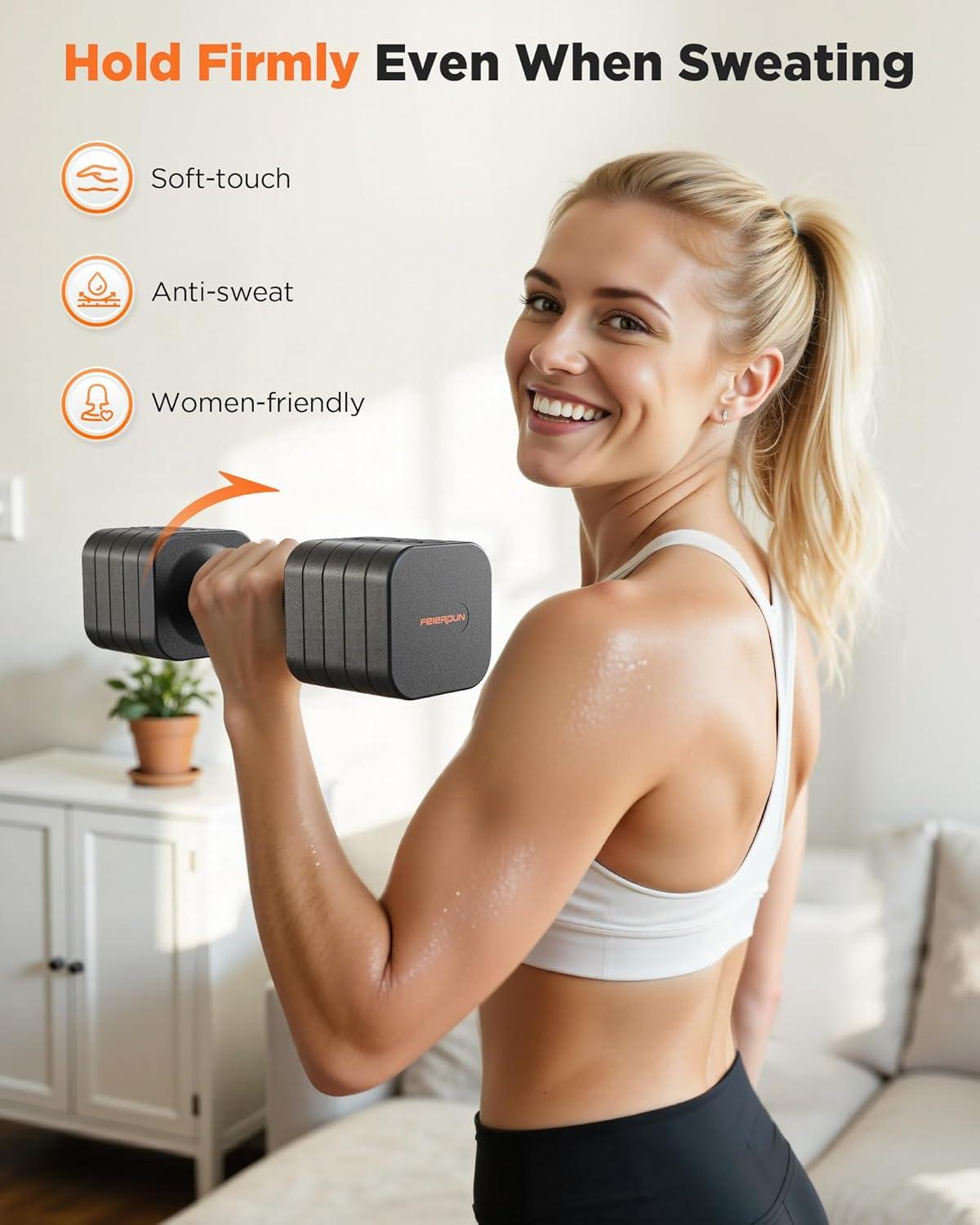 imageFEIERDUN 5in1 Adjustable Dumbbell Set of 2 12LBS20LBS Hand Weights for Women Men 1sAdjust DualStable Dumbbell Set for Women Home Gym amp OutdoorAStrength Grey