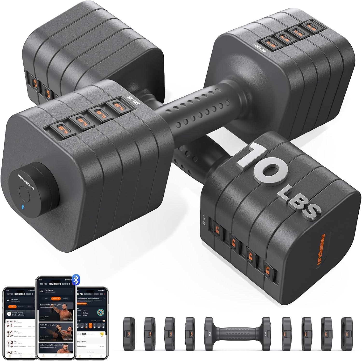 imageFEIERDUN 5in1 Adjustable Dumbbell Set of 2 12LBS20LBS Hand Weights for Women Men 1sAdjust DualStable Dumbbell Set for Women Home Gym amp OutdoorAStrength Grey