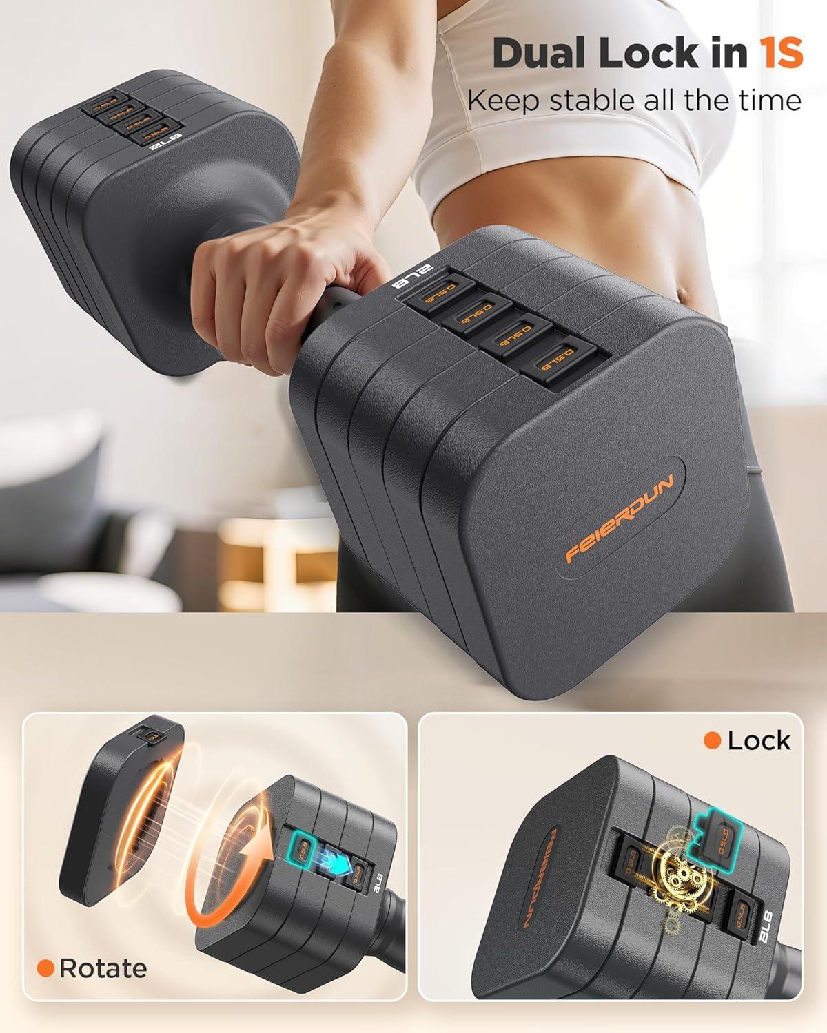imageFEIERDUN 5in1 Adjustable Dumbbell Set of 2 12LBS20LBS Hand Weights for Women Men 1sAdjust DualStable Dumbbell Set for Women Home Gym amp OutdoorAStrength Grey