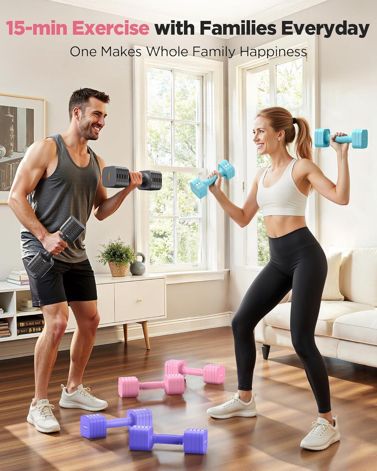 imageFEIERDUN 5in1 Adjustable Dumbbell Set of 2 12LBS20LBS Hand Weights for Women Men 1sAdjust DualStable Dumbbell Set for Women Home Gym amp OutdoorBCute Pink