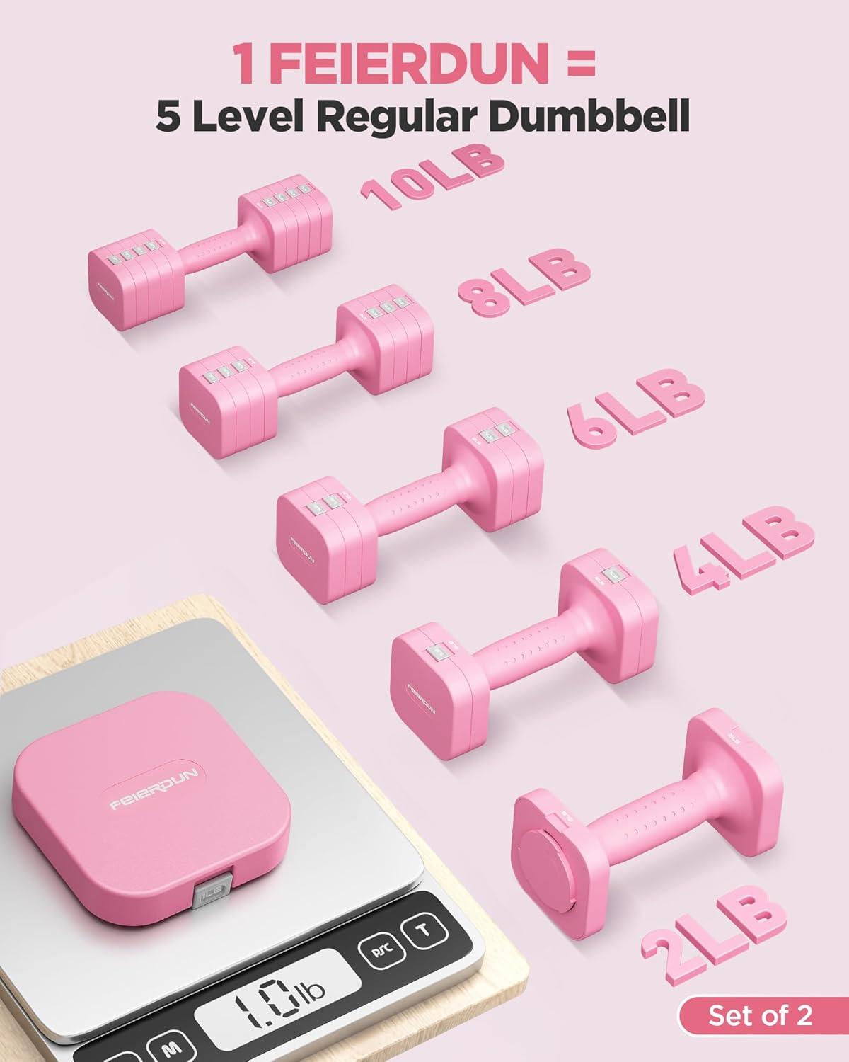 imageFEIERDUN 5in1 Adjustable Dumbbell Set of 2 12LBS20LBS Hand Weights for Women Men 1sAdjust DualStable Dumbbell Set for Women Home Gym amp OutdoorBCute Pink