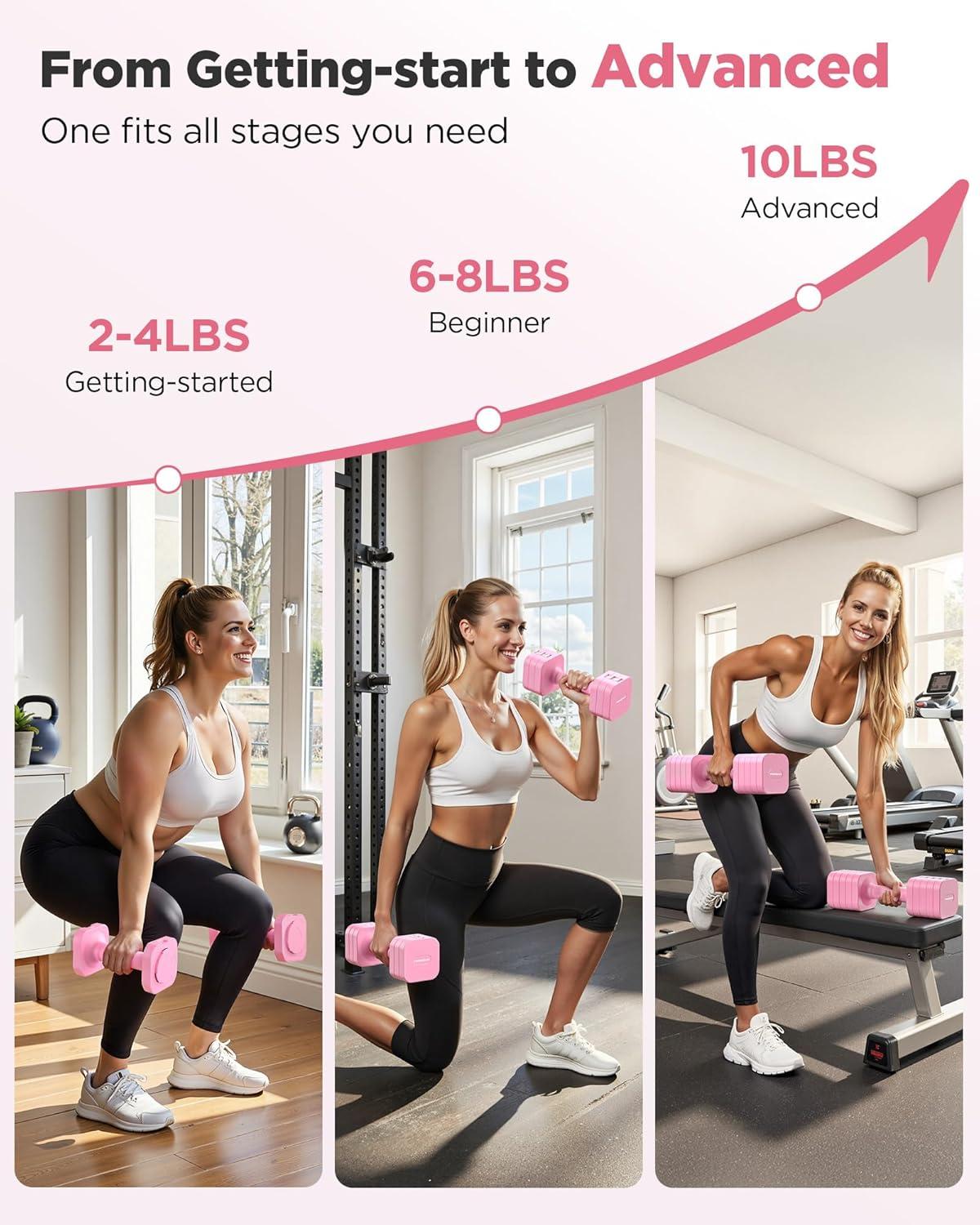 imageFEIERDUN 5in1 Adjustable Dumbbell Set of 2 12LBS20LBS Hand Weights for Women Men 1sAdjust DualStable Dumbbell Set for Women Home Gym amp OutdoorBCute Pink