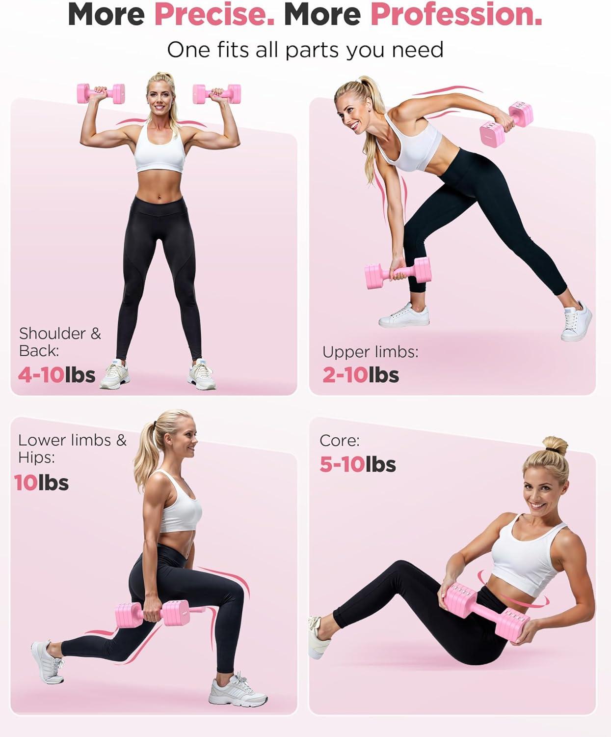 imageFEIERDUN 5in1 Adjustable Dumbbell Set of 2 12LBS20LBS Hand Weights for Women Men 1sAdjust DualStable Dumbbell Set for Women Home Gym amp OutdoorBCute Pink