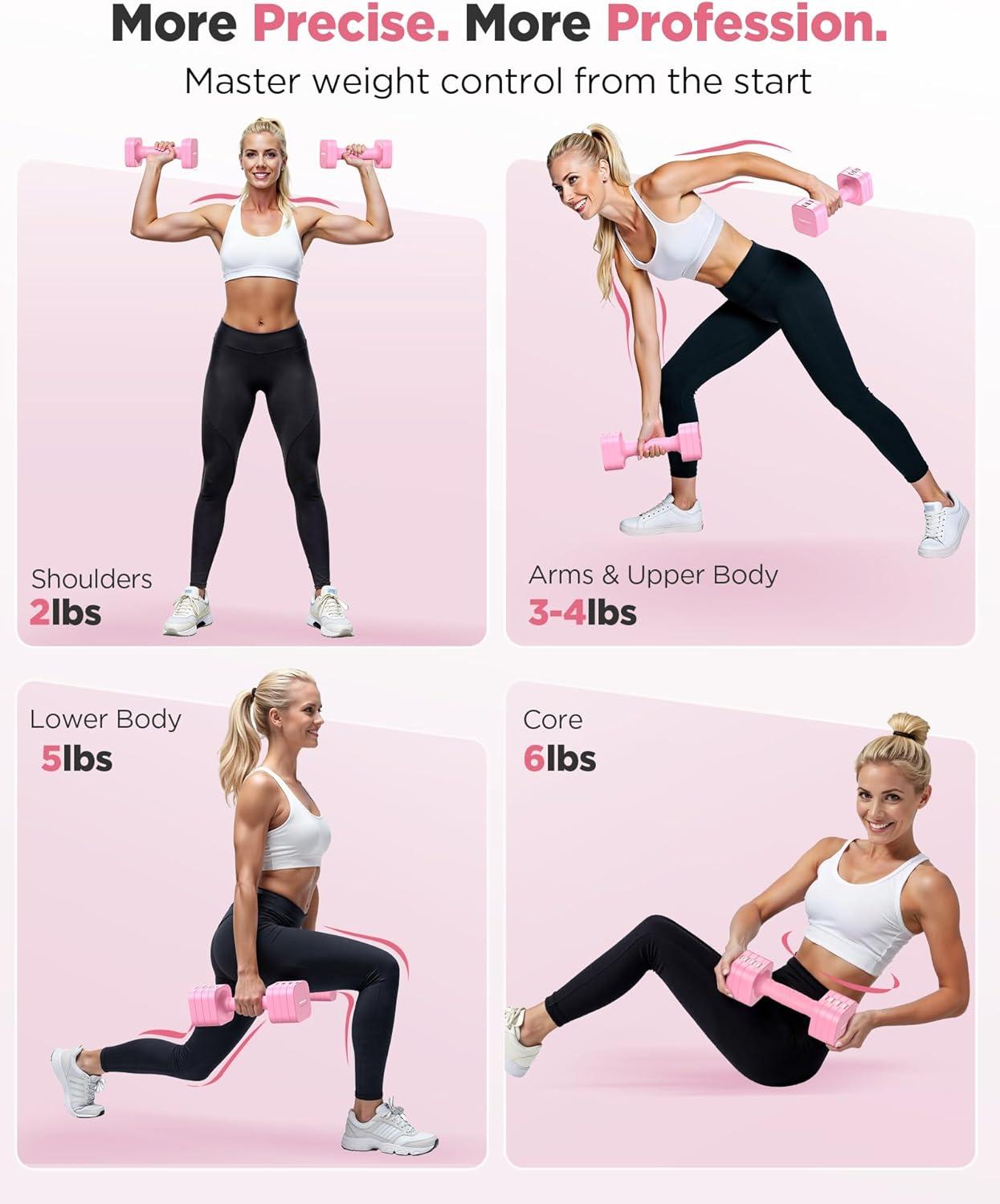 imageFEIERDUN 5in1 Adjustable Dumbbell Set of 2 12LBS20LBS Hand Weights for Women Men 1sAdjust DualStable Dumbbell Set for Women Home Gym amp OutdoorBCute Pink
