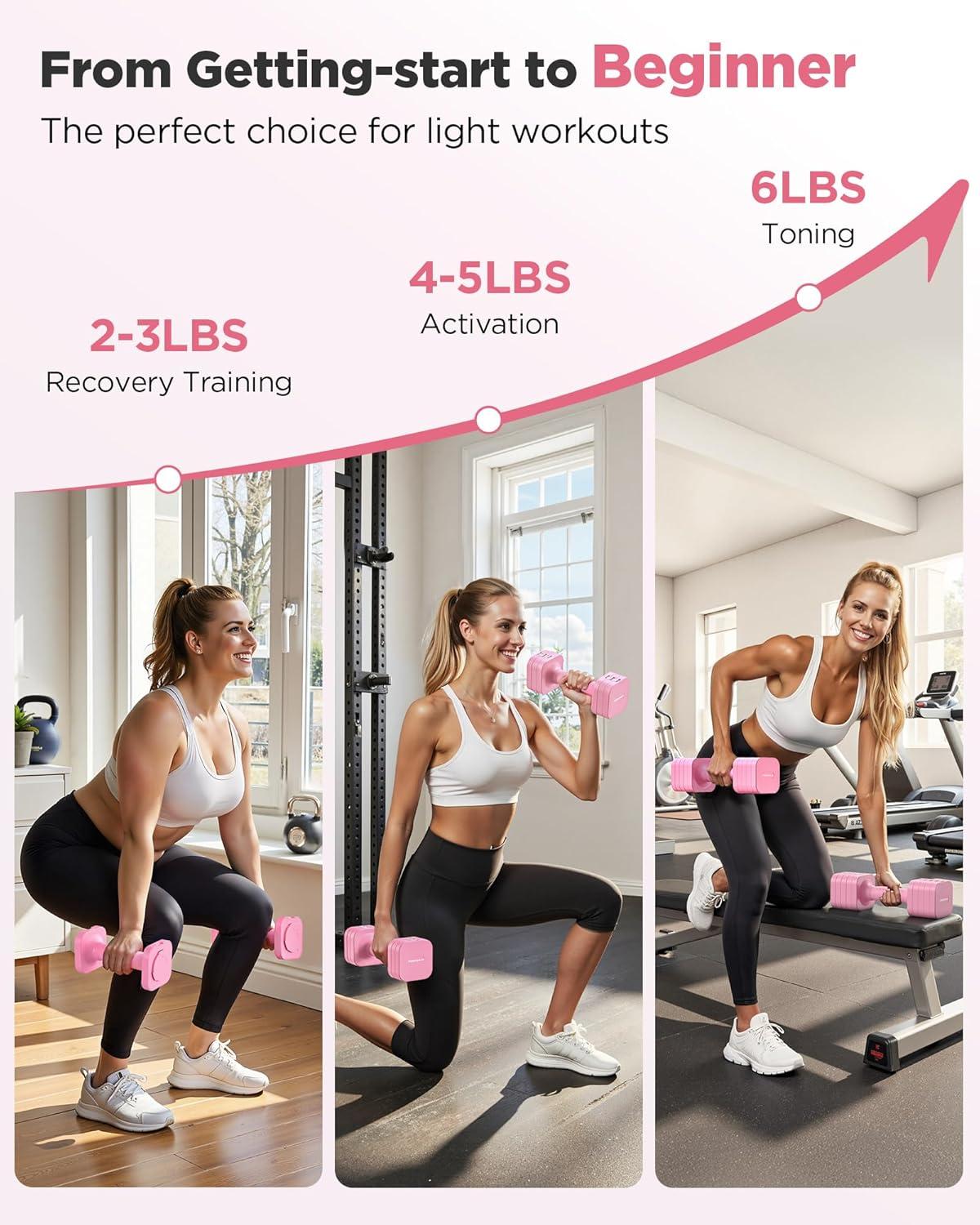 imageFEIERDUN 5in1 Adjustable Dumbbell Set of 2 12LBS20LBS Hand Weights for Women Men 1sAdjust DualStable Dumbbell Set for Women Home Gym amp OutdoorBCute Pink