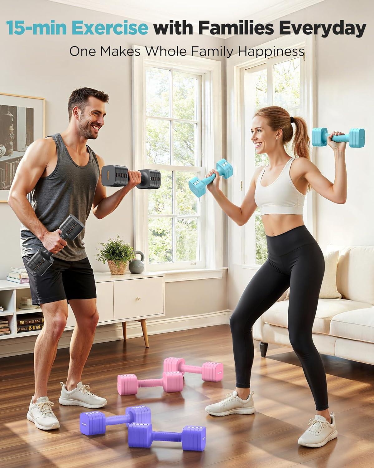 imageFEIERDUN 5in1 Adjustable Dumbbell Set of 2 12LBS20LBS Hand Weights for Women Men 1sAdjust DualStable Dumbbell Set for Women Home Gym amp OutdoorCMint Blue