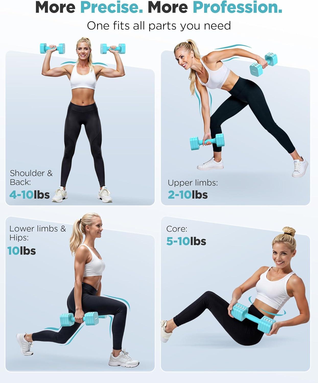 imageFEIERDUN 5in1 Adjustable Dumbbell Set of 2 12LBS20LBS Hand Weights for Women Men 1sAdjust DualStable Dumbbell Set for Women Home Gym amp OutdoorCMint Blue