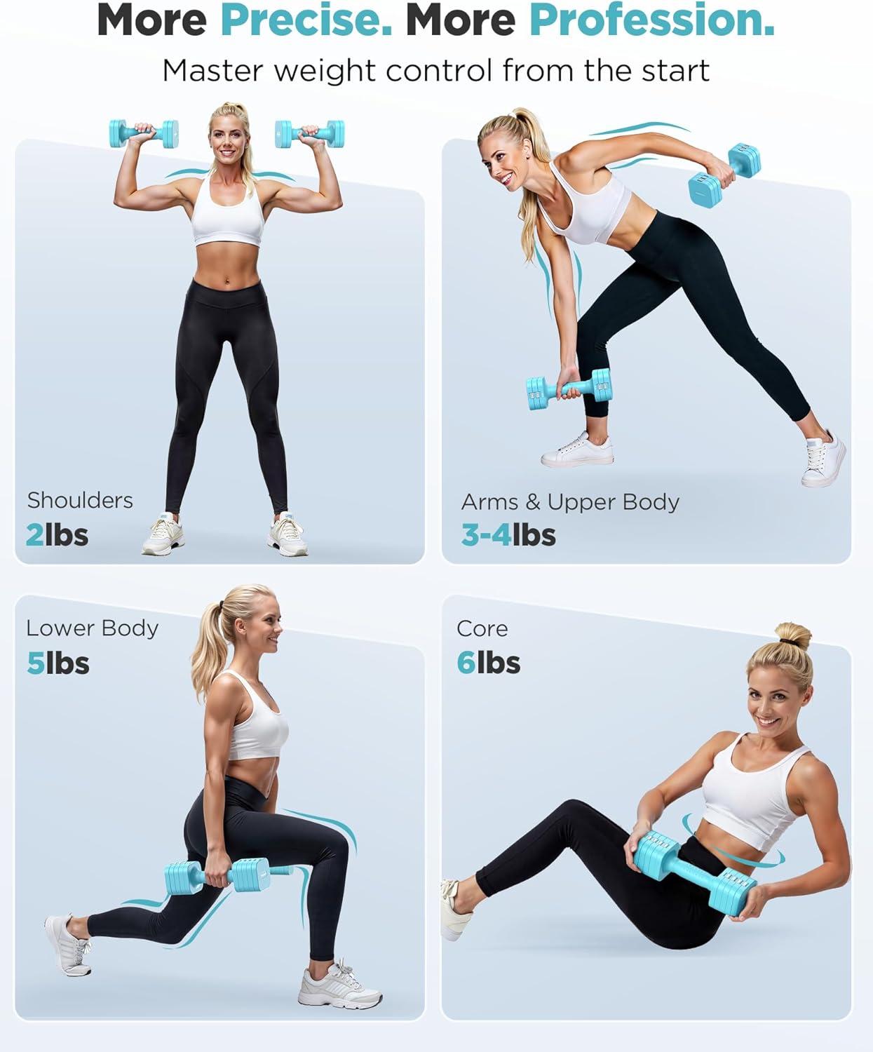 imageFEIERDUN 5in1 Adjustable Dumbbell Set of 2 12LBS20LBS Hand Weights for Women Men 1sAdjust DualStable Dumbbell Set for Women Home Gym amp OutdoorCMint Blue