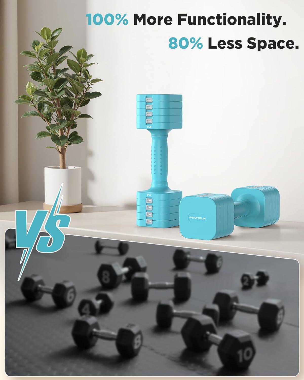 imageFEIERDUN 5in1 Adjustable Dumbbell Set of 2 12LBS20LBS Hand Weights for Women Men 1sAdjust DualStable Dumbbell Set for Women Home Gym amp OutdoorCMint Blue