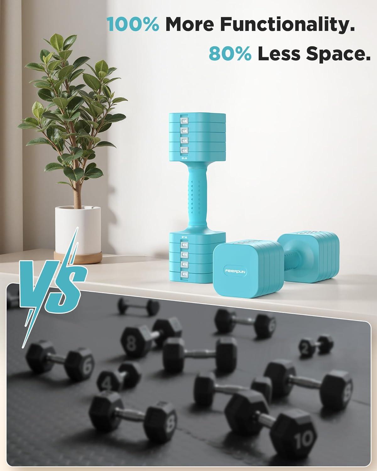 imageFEIERDUN 5in1 Adjustable Dumbbell Set of 2 12LBS20LBS Hand Weights for Women Men 1sAdjust DualStable Dumbbell Set for Women Home Gym amp OutdoorCMint Blue
