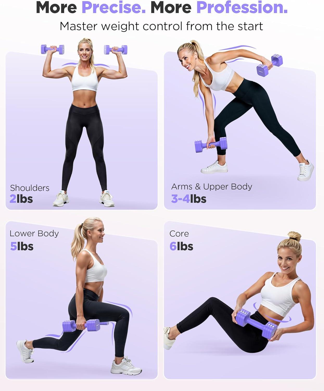 imageFEIERDUN 5in1 Adjustable Dumbbell Set of 2 12LBS20LBS Hand Weights for Women Men 1sAdjust DualStable Dumbbell Set for Women Home Gym amp OutdoorDVivid Purple