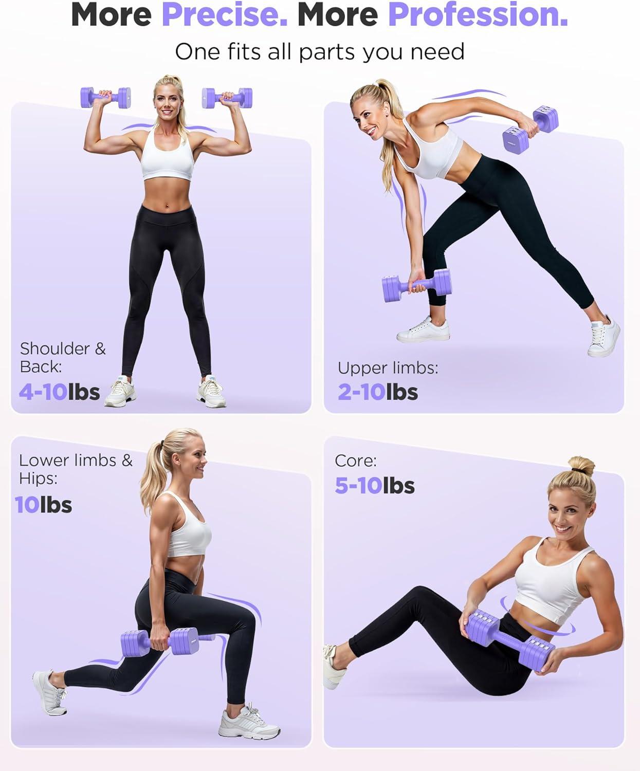 imageFEIERDUN 5in1 Adjustable Dumbbell Set of 2 12LBS20LBS Hand Weights for Women Men 1sAdjust DualStable Dumbbell Set for Women Home Gym amp OutdoorDVivid Purple