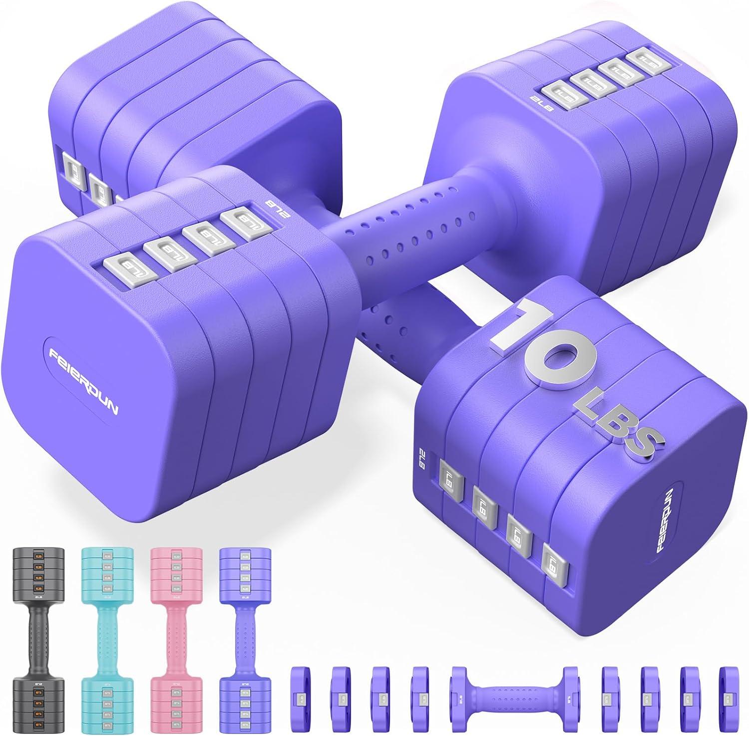 imageFEIERDUN 5in1 Adjustable Dumbbell Set of 2 12LBS20LBS Hand Weights for Women Men 1sAdjust DualStable Dumbbell Set for Women Home Gym amp OutdoorDVivid Purple