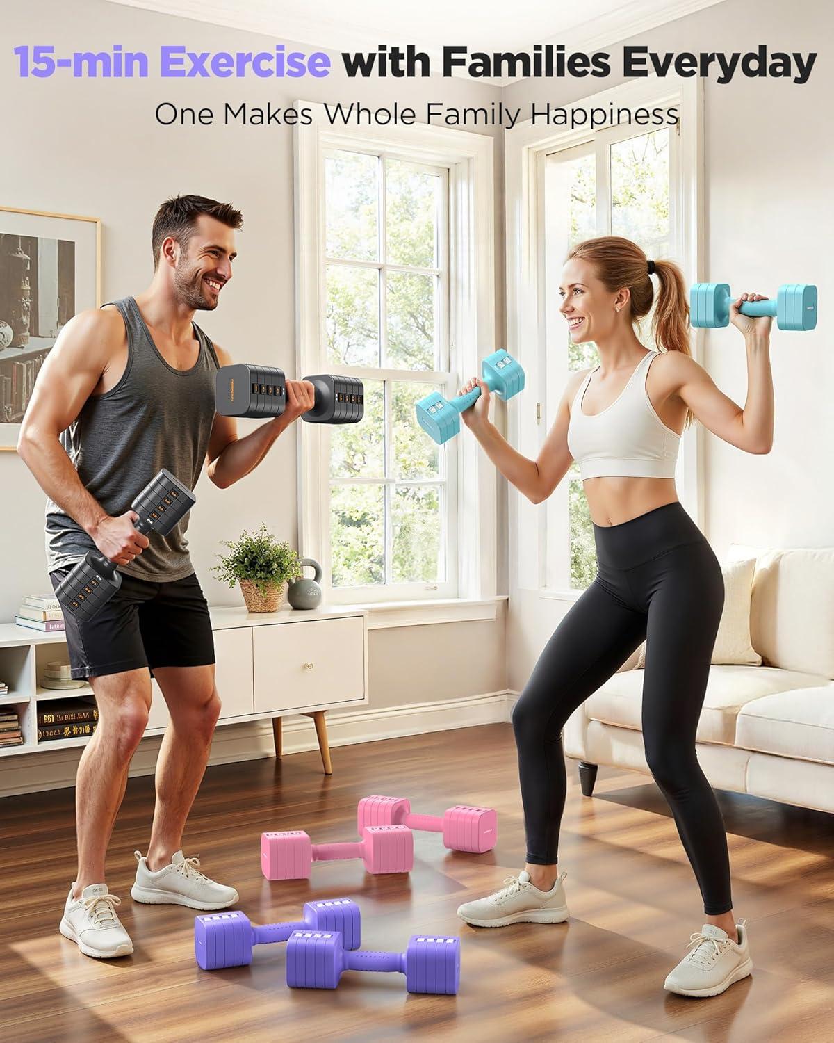 imageFEIERDUN 5in1 Adjustable Dumbbell Set of 2 12LBS20LBS Hand Weights for Women Men 1sAdjust DualStable Dumbbell Set for Women Home Gym amp OutdoorDVivid Purple
