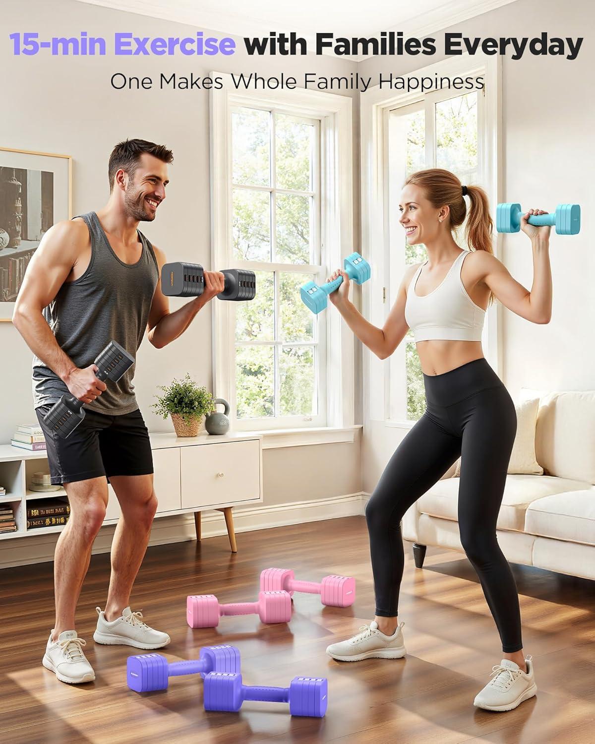 imageFEIERDUN 5in1 Adjustable Dumbbell Set of 2 12LBS20LBS Hand Weights for Women Men 1sAdjust DualStable Dumbbell Set for Women Home Gym amp OutdoorDVivid Purple