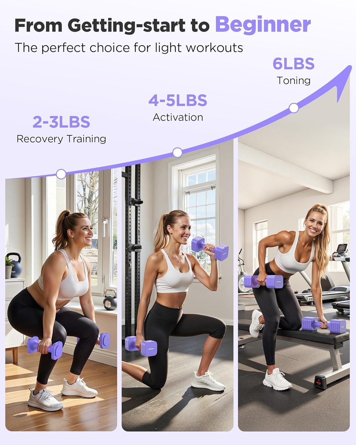 imageFEIERDUN 5in1 Adjustable Dumbbell Set of 2 12LBS20LBS Hand Weights for Women Men 1sAdjust DualStable Dumbbell Set for Women Home Gym amp OutdoorDVivid Purple