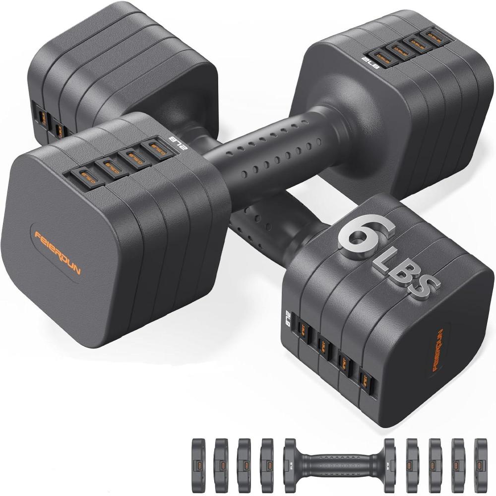 imageFEIERDUN 5in1 Adjustable Dumbbell Set of 2 12LBS20LBS Hand Weights for Women Men 1sAdjust DualStable Dumbbell Set for Women Home Gym amp OutdoorAStrength Grey