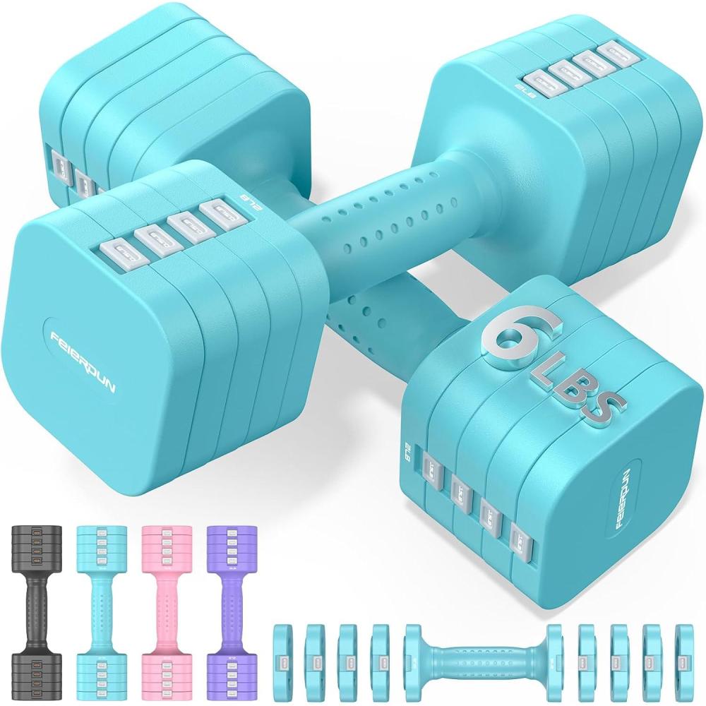 imageFEIERDUN 5in1 Adjustable Dumbbell Set of 2 12LBS20LBS Hand Weights for Women Men 1sAdjust DualStable Dumbbell Set for Women Home Gym amp OutdoorCMint Blue