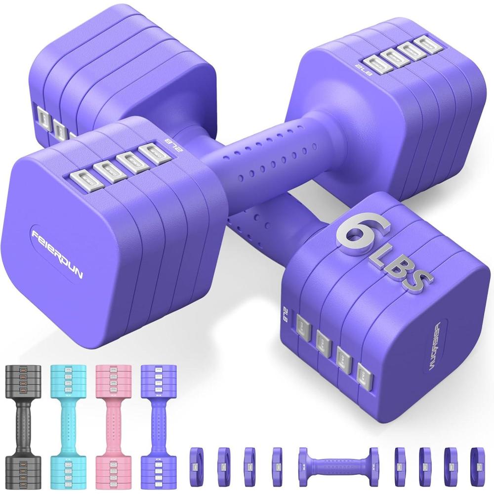 imageFEIERDUN 5in1 Adjustable Dumbbell Set of 2 12LBS20LBS Hand Weights for Women Men 1sAdjust DualStable Dumbbell Set for Women Home Gym amp OutdoorDVivid Purple