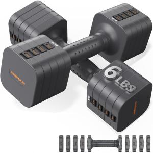 FEIERDUN 5-in-1 Adjustable Dumbbell Set of 2, 12LBS/20LBS Hand Weights for Women, Men, 1s-Adjust Dual-Stable Dumbbell Set for Women Home Gym & Outdoor(A-Strength Grey)