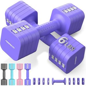 FEIERDUN 5-in-1 Adjustable Dumbbell Set of 2, 12LBS/20LBS Hand Weights for Women, Men, 1s-Adjust Dual-Stable Dumbbell Set for Women Home Gym & Outdoor(D-Vivid Purple)