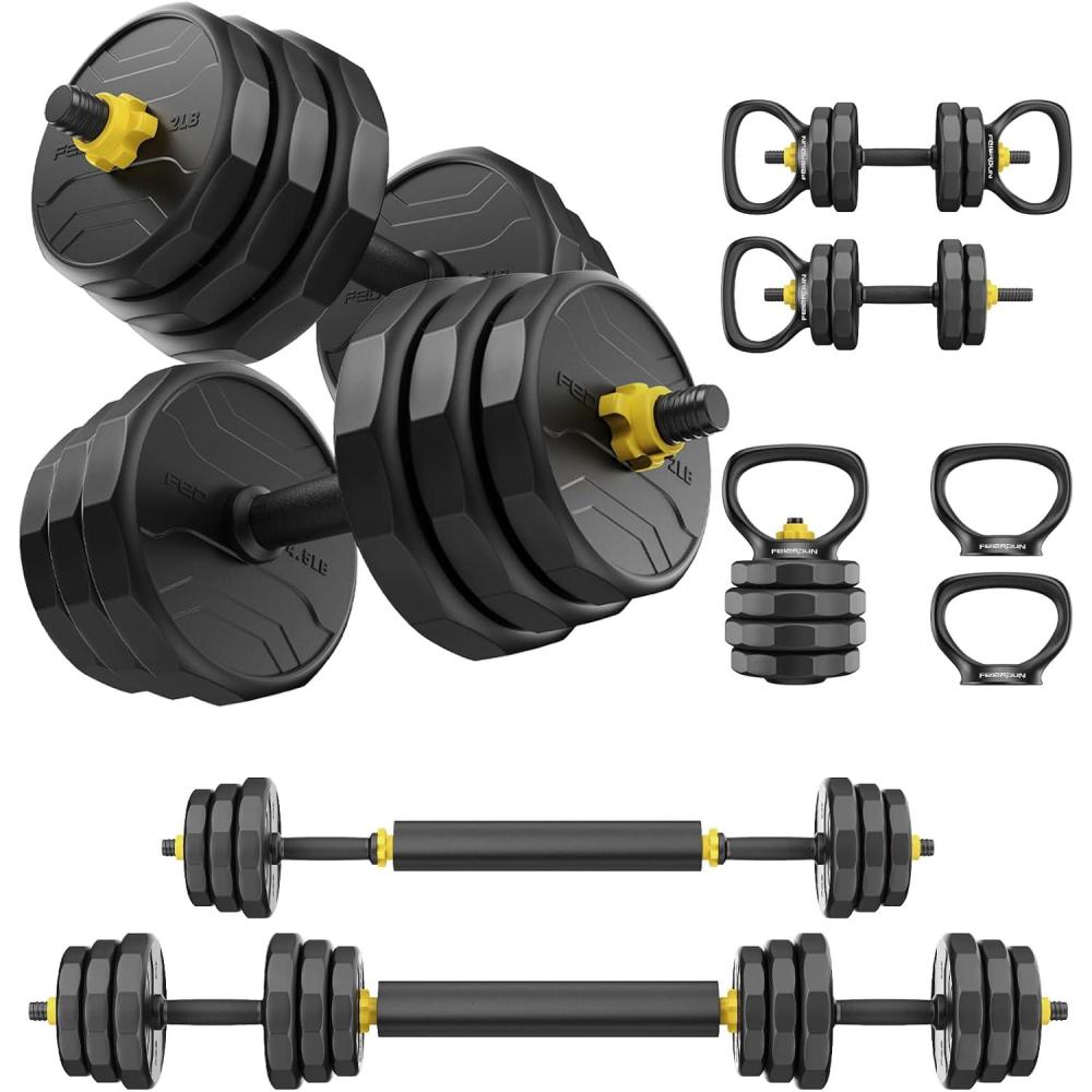 imageFEIERDUN Adjustable Dumbbells Set 486888lbs Free Weight Set with 4 Modes Used as Barbell Kettlebells Push up Stand Fitness Exercises for Home Gym Suitable MenWomenA48LB24LB Pair