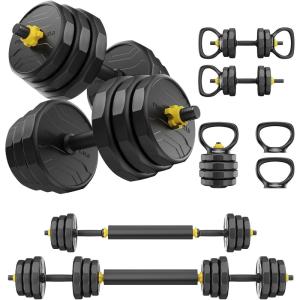 FEIERDUN Adjustable Dumbbells Set, 48/68/88lbs Free Weight Set with 4 Modes, Used as Barbell, Kettlebells, Push up Stand, Fitness Exercises for Home Gym Suitable Men/Women(A:48LB(24LB Pair))