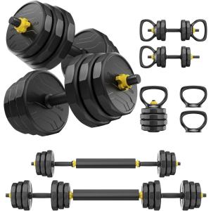FEIERDUN Adjustable Dumbbells Set, 48/68/88lbs Free Weight Set with 4 Modes, Used as Barbell, Kettlebells, Push up Stand, Fitness Exercises for Home Gym Suitable Men/Women(D:88LB(44LB Pair))