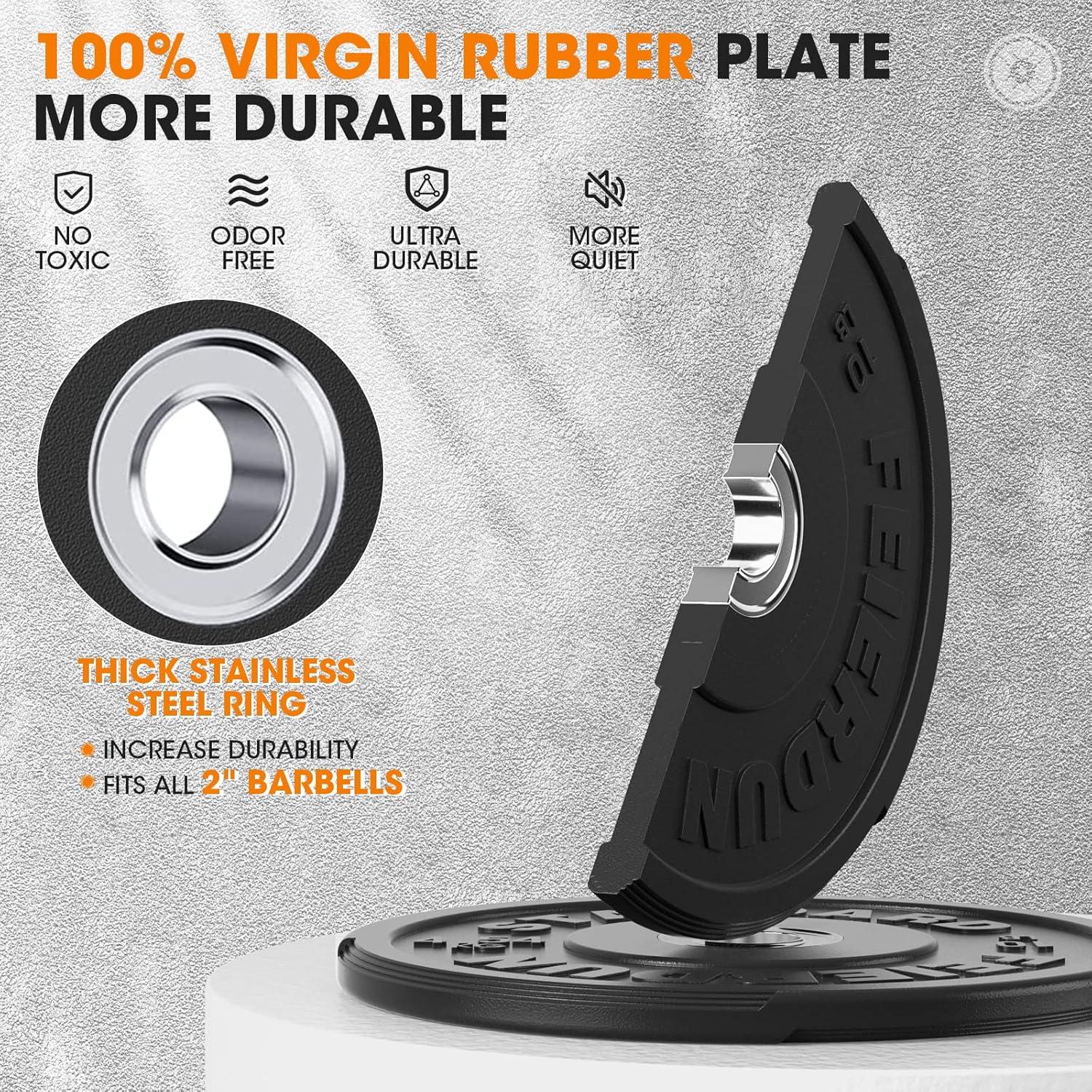 imageFEIERDUN 2 Color Olympic Bumper Plate Weight Plate for Strength Training 100 Virgin RubberA 10LBS Pair
