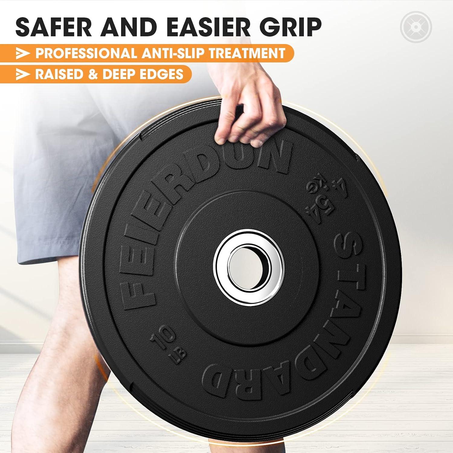 imageFEIERDUN 2 Color Olympic Bumper Plate Weight Plate for Strength Training 100 Virgin RubberA 10LBS Pair